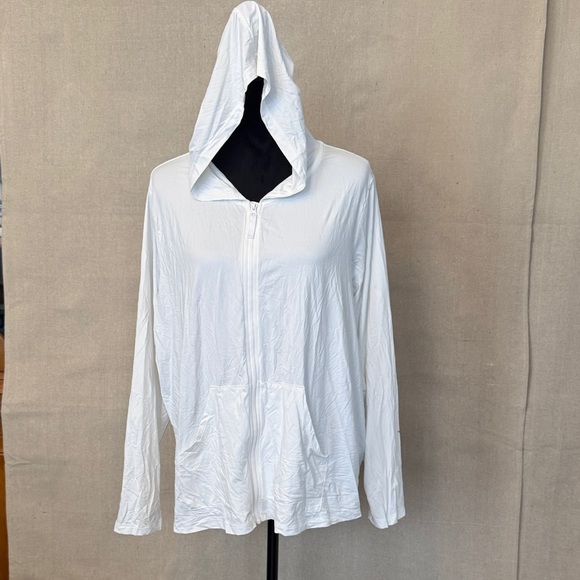 Lands' End Other - Lands' End Women's White Hooded Swim Cover-Up Swim Shirt Size 2X Full Zip